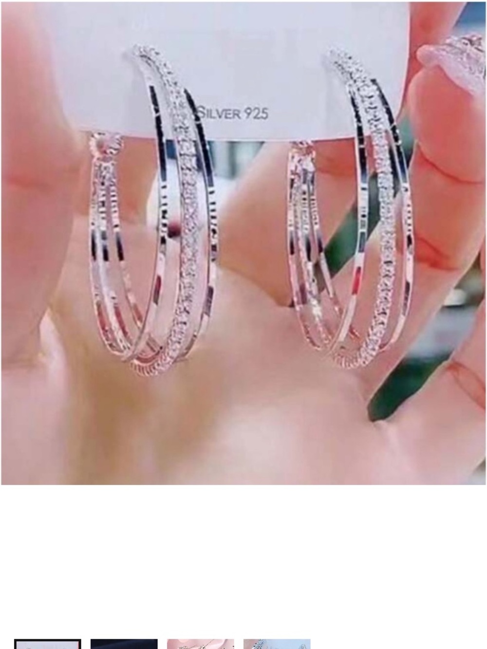 NEW 925 STERLING SILVER HOOP EARRINGS
            WITH CUT STONES